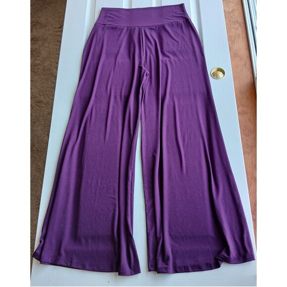 Callie Curvy Eggplant Purple Palazzo Pants 2X high-rise soft comfy elastic-free - Picture 2 of 14